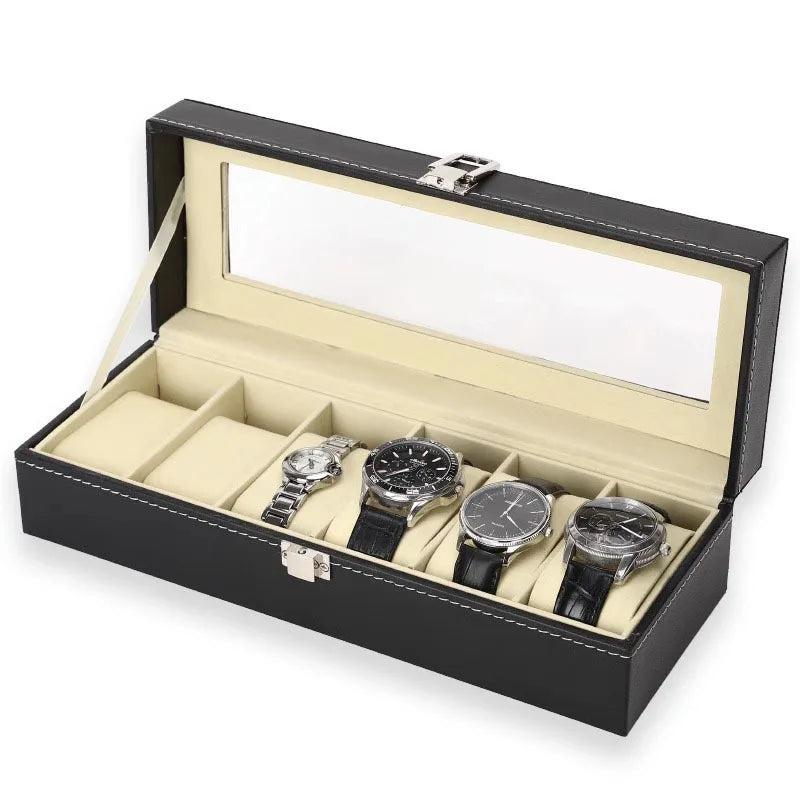3/6/12 Slot Men Watch Display Case PU Leather Watch Organizer Box Black Watch Bracket Display Box Holiday Gift Wotch Box Oasis Select