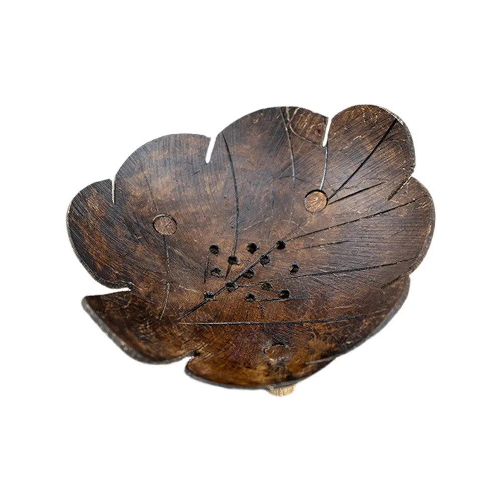 Coffee Coconut Shell Soap Holder Coconut Shell Fish Elephant Drainage Soap Dish Flower Leaf Heart Drain Tray Soap Box Oasis Select leaf