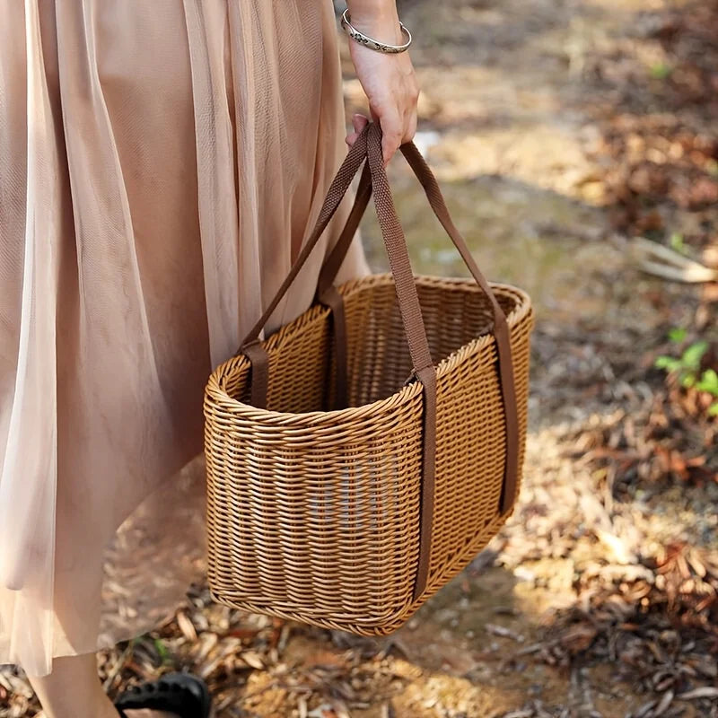 Large Handwoven Storage Basket for Shopping, Outdoor Use with Lid As Gift, Shelf Baskets Storage Baskets Oasis Select