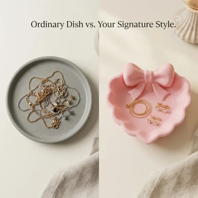 Heart-Shaped 3D Printed Jewelry Tray – Pink Bow Desk Organiser