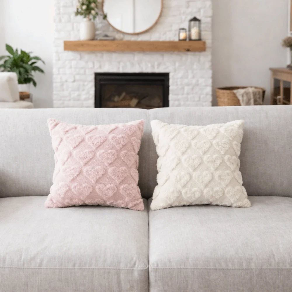 Heart Embroidery Pillow Cover 45x45cm | Soft Sofa Cushion Case