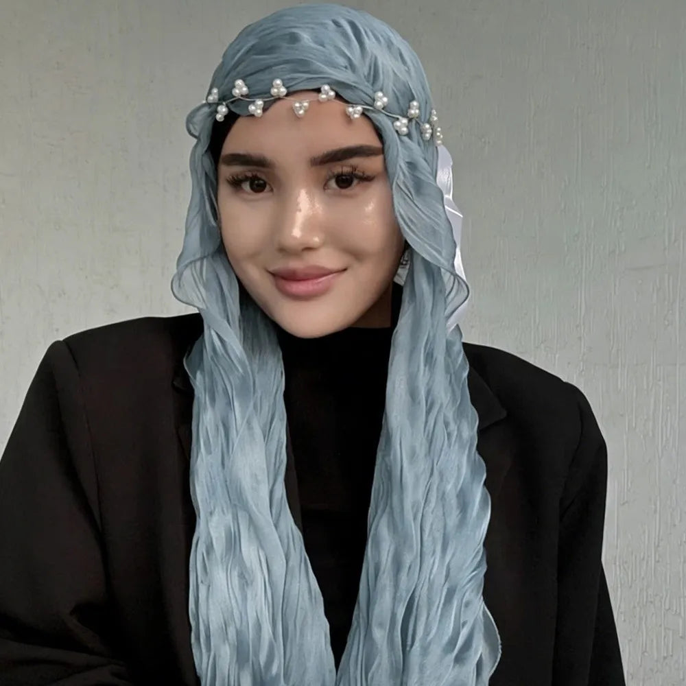 High Qulaity Solid Color Silk Scarf Shining Ruffled Edge Sunscreen shawl Soft Long Chiffon Hijab Veil Outdoor Oasis Select 06