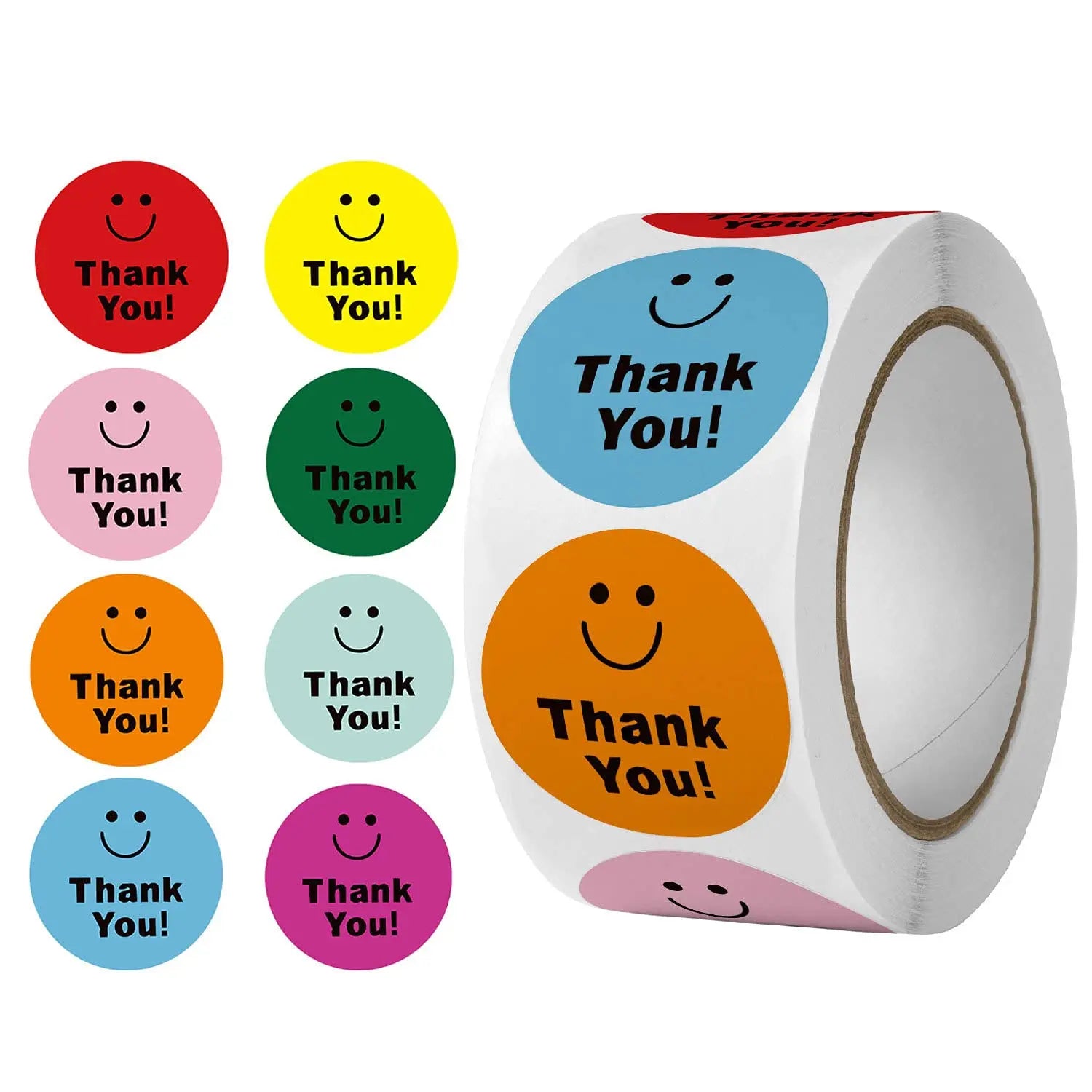 500 Pcs Thank You Stickers 8 Designs Colorful Smiley 1 Inch Thank You Stickers for Packaging Thank You Stickers for Baking Oasis Select