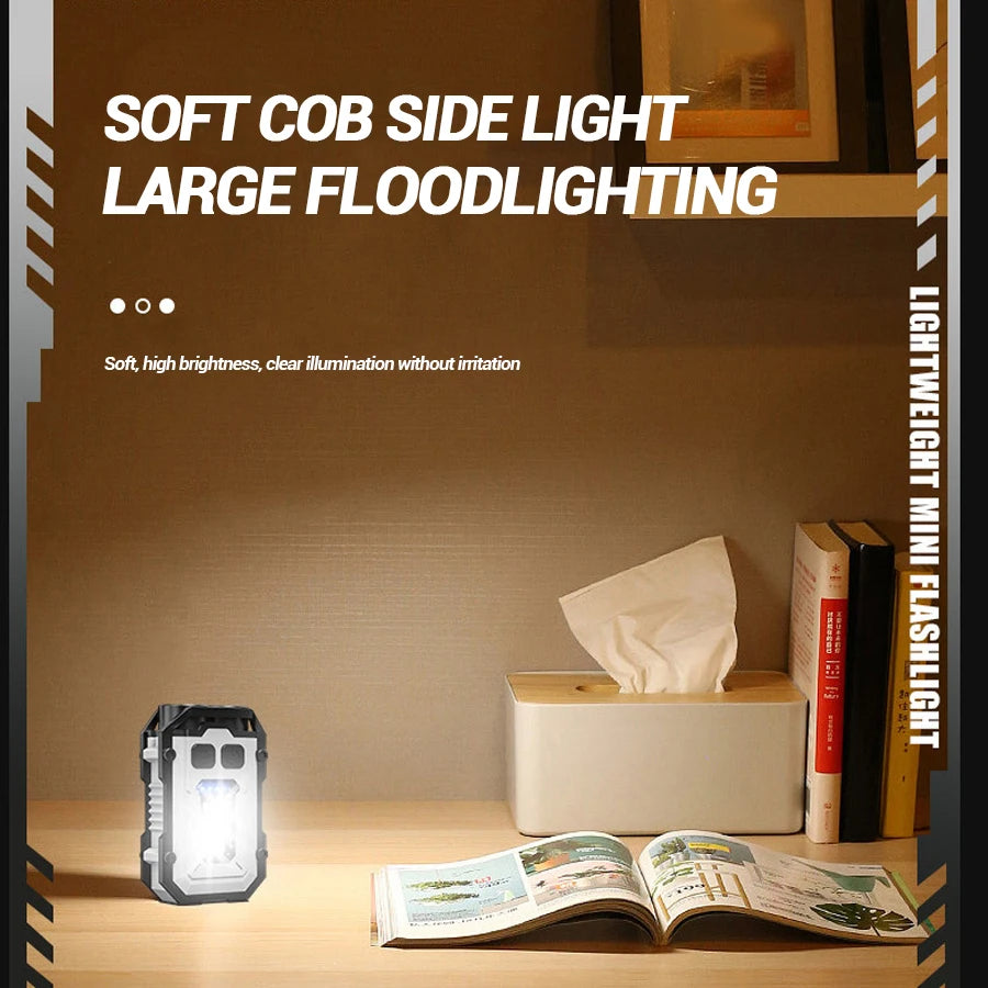 COB LED Pocket Flashlight 8 Modes Magnetic Clip Type-C USB