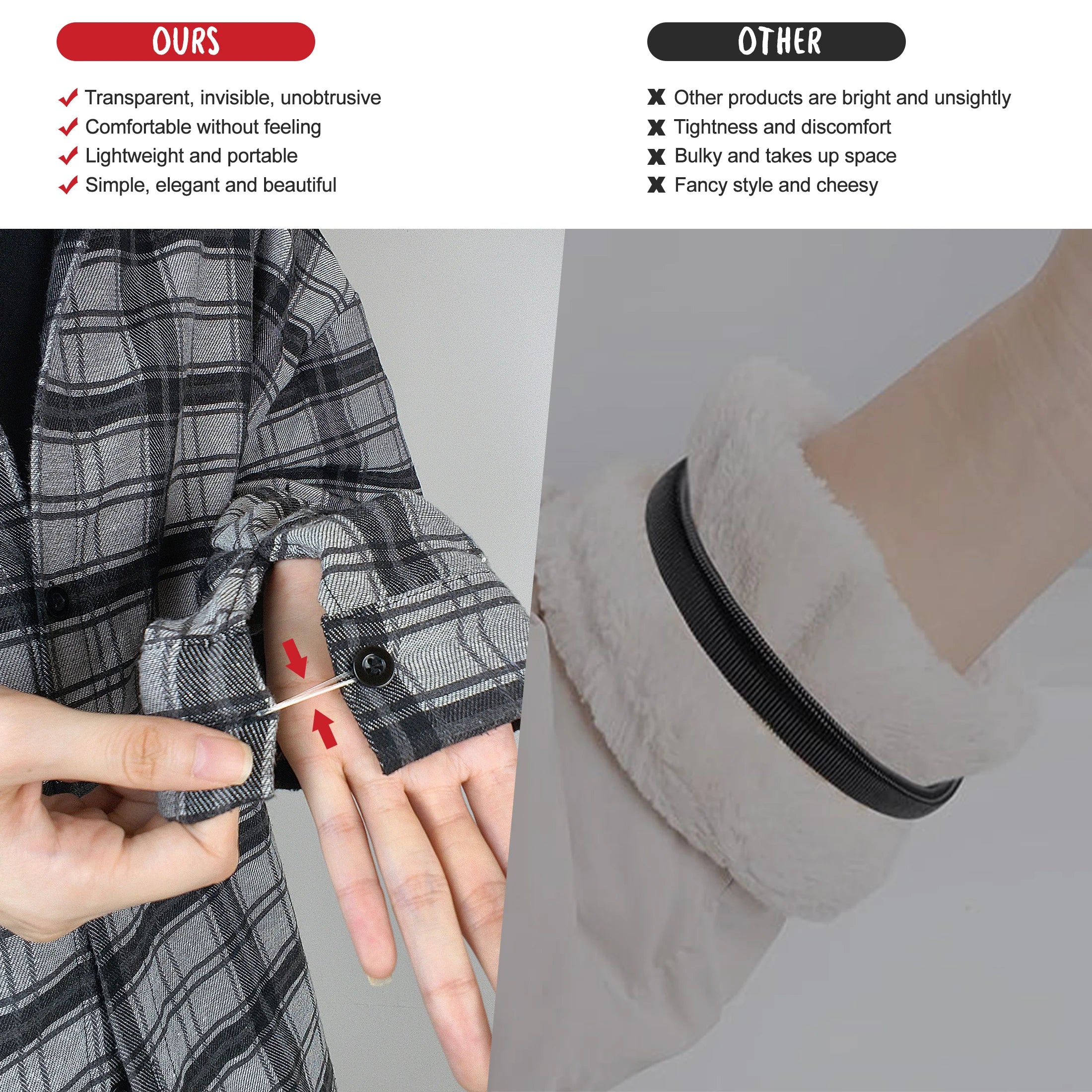 Invisible shirt cuff elastic band, elastic cuff fastener, used to fix and shorten the sleeves of shirts and suits Oasis Select