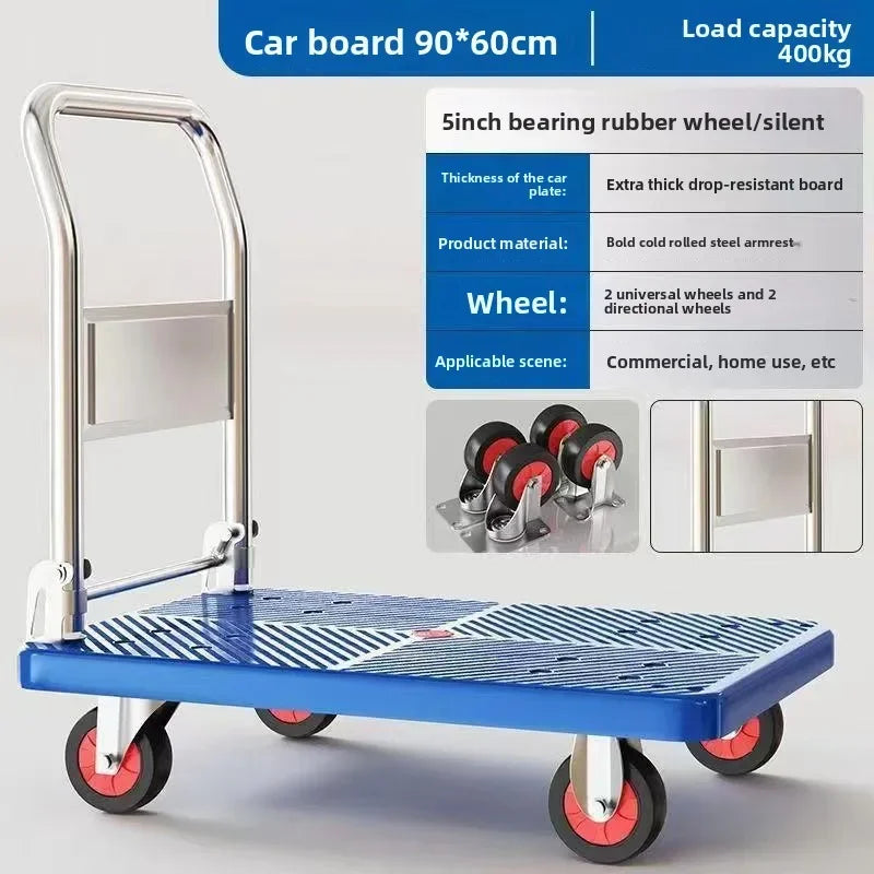 Trolley Folding Pull Goods Small Pull Truck Warehouse Trailer Portable Four Wheel Silent Handling Flat Truck Oasis Select 90D model