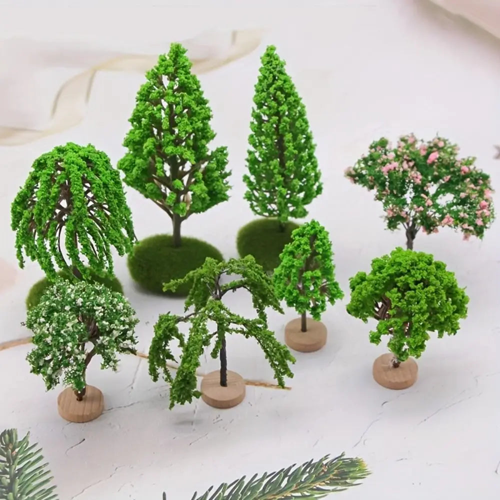 Miniature Model Trees Dollhouse Moss Rock Wooden Base DIY Diorama