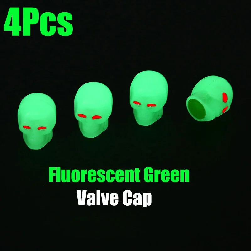 Blue Luminous Valve Cap Plastic ABS Luminous Tire Valve Cover Tires Accessories Tyre Stem Covers Applicable Car Motorcycle Bike Oasis Select Skull-Green