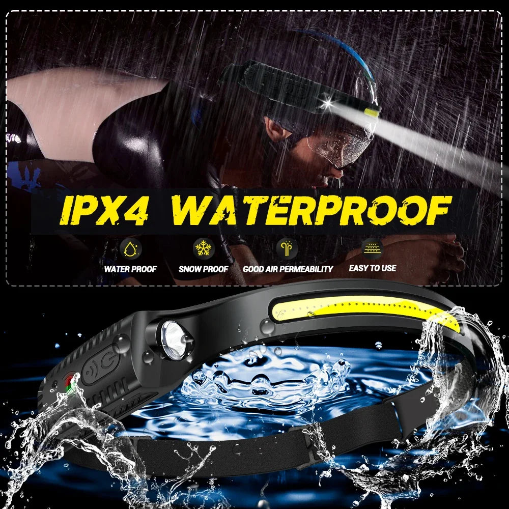Powerful Induction COB LED Headlamp Built-in Battery USB Rechargeable Head Torch Outdoor Waterproof Camping Fishing Headlight Oasis Select