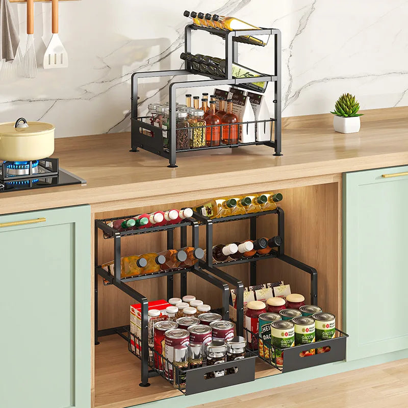 Kitchen seasoning rack lower sink storage rack diagonal seasoning rack multi-functional pumping kitchen supplies finishing rack Oasis Select