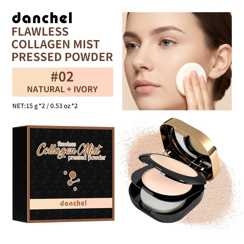 Collagen Pressed Powder Brightening & Contour 2 IN 1 Strong Oil Control Fine Silky Blendable Texture Nourishing Collagen Powder Oasis Select NATURAL AND IVORY