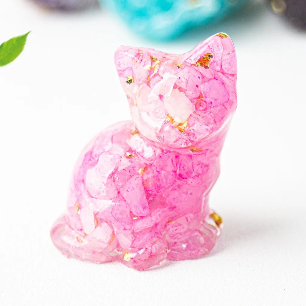 Natural Crystal Gravel Resin Sitting Turning Face Cat Figurine With Gold Foil Cute Desktop Decor For Home Office Oasis Select Pink Gold