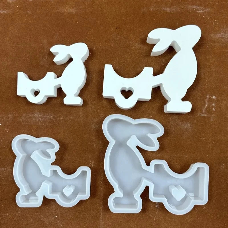 Resin Mold Easter Ornament Gypsum Cement Ornament Mold Silicone Mold for Small and Large Rabbits Pulling Carts Oasis Select