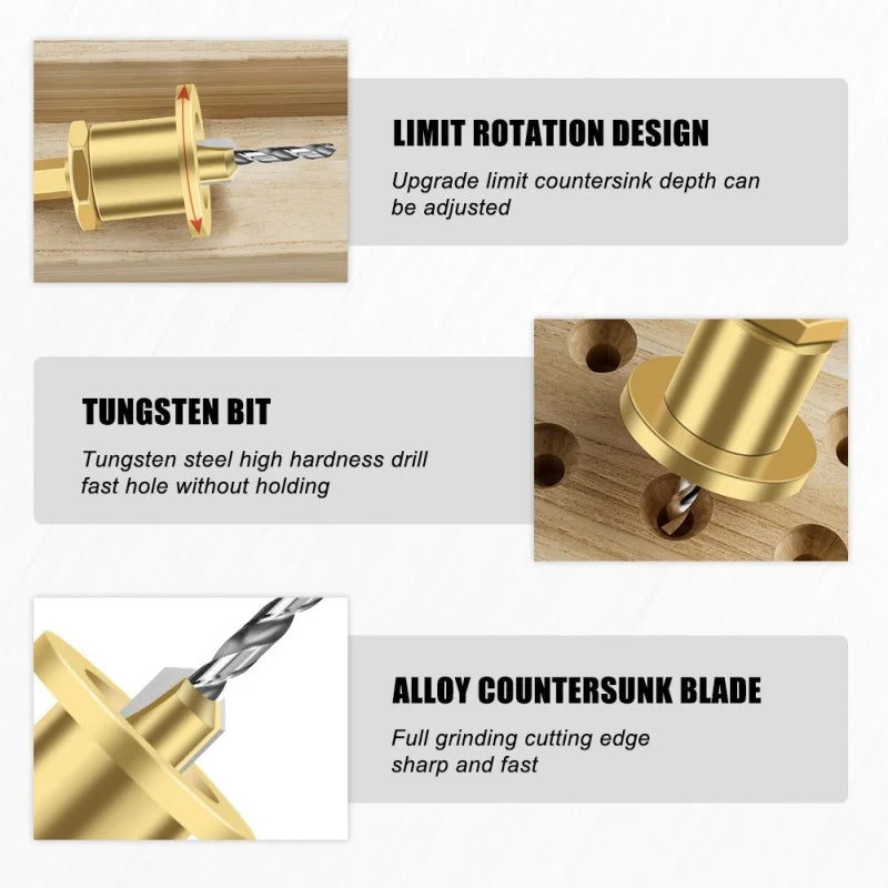 1/5Pcs CNC Adjustable Hexagonal Handle Cutter Woodworking Tools Countersink Drill Router Bit for Wood Installation Limit Hole Oasis Select