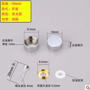 4Set/Bag Mirror Decorative Nail Advertising Glass Screw Cap Cover Fasteners Stainless Steel Billboard Fixing10-16mm Oasis Select Flat silver 10mm