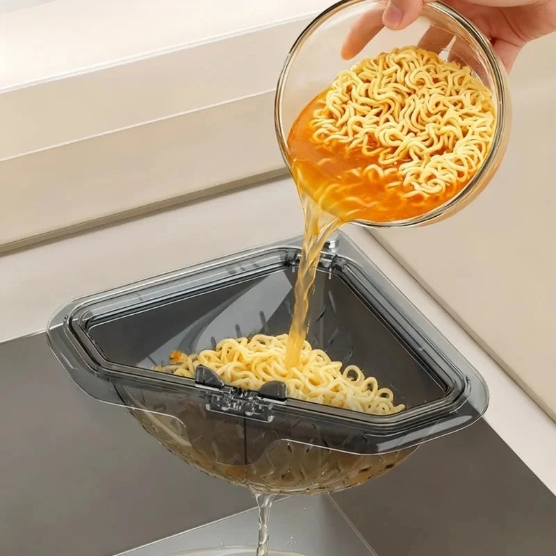 Sink Food Scrap Collector One-Button Magnetic Food Strainer Triangular Foldable Drain Rack Kitchen Sink Strainer Basket Oasis Select