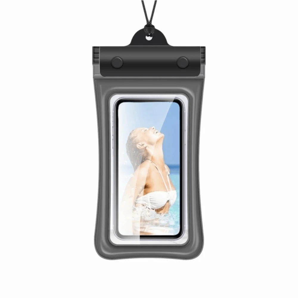 Floating Design Water-Sprinkling Festival Phone Pouch Transparent Touchable Swimming Bag Three Fold Full View Waterproof Bag Oasis Select Black