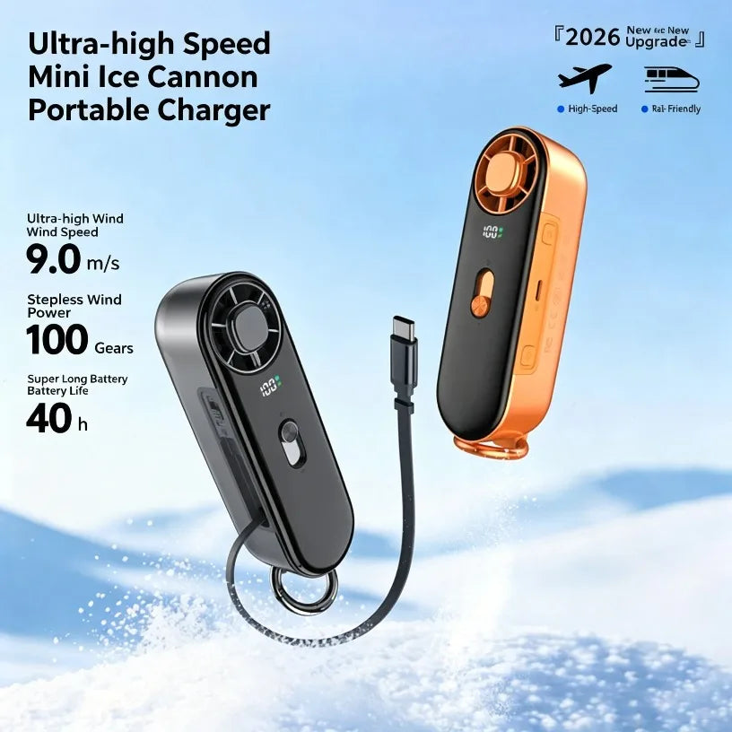 Portable Ice Cooling Fan 100 Speed 10000mAh Power Bank With Flashlight Aluminum Body Handheld Fan For Camping Commute Office Oasis Select