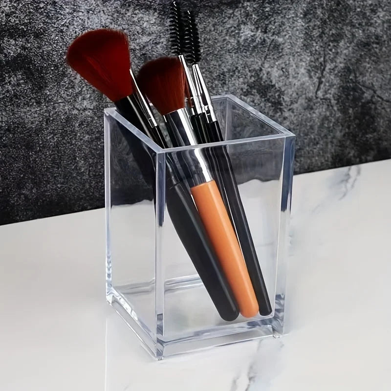 Clear Acrylic Square Pen Holder Desktop Organizer for Pens Pencils Makeup Brushes Office School Home Storage Decorative Box Oasis Select SN01-02