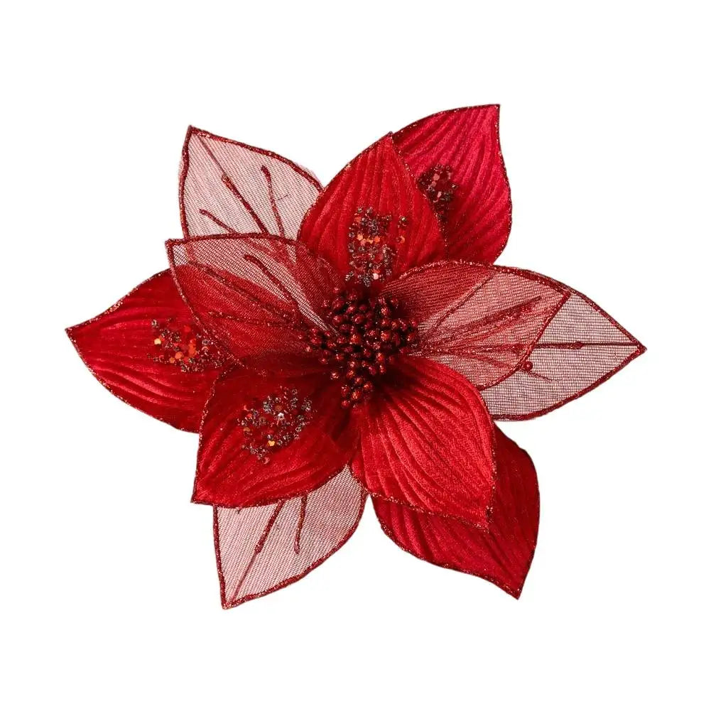 Christmas Tree Artificial Glitter Magnolia Flowers Flexible Stems Polyester Flowers Wreaths Garlands Home Party Decor 24cm Oasis Select Red China Mainland