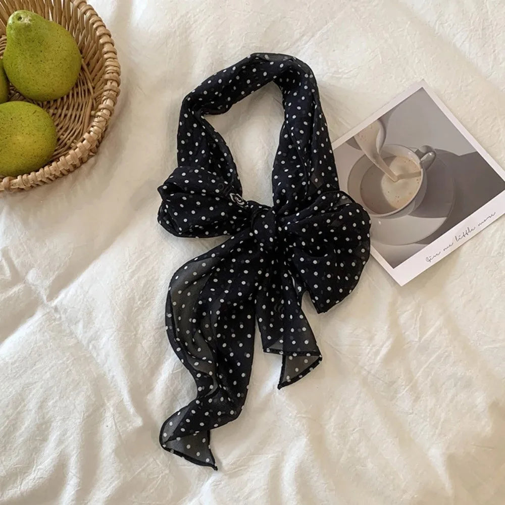 Fashion Headband Polka Dot Scarf Chiffon Multifunction Thin Head Scarf Polka Dots Long Scarves Women Oasis Select Black