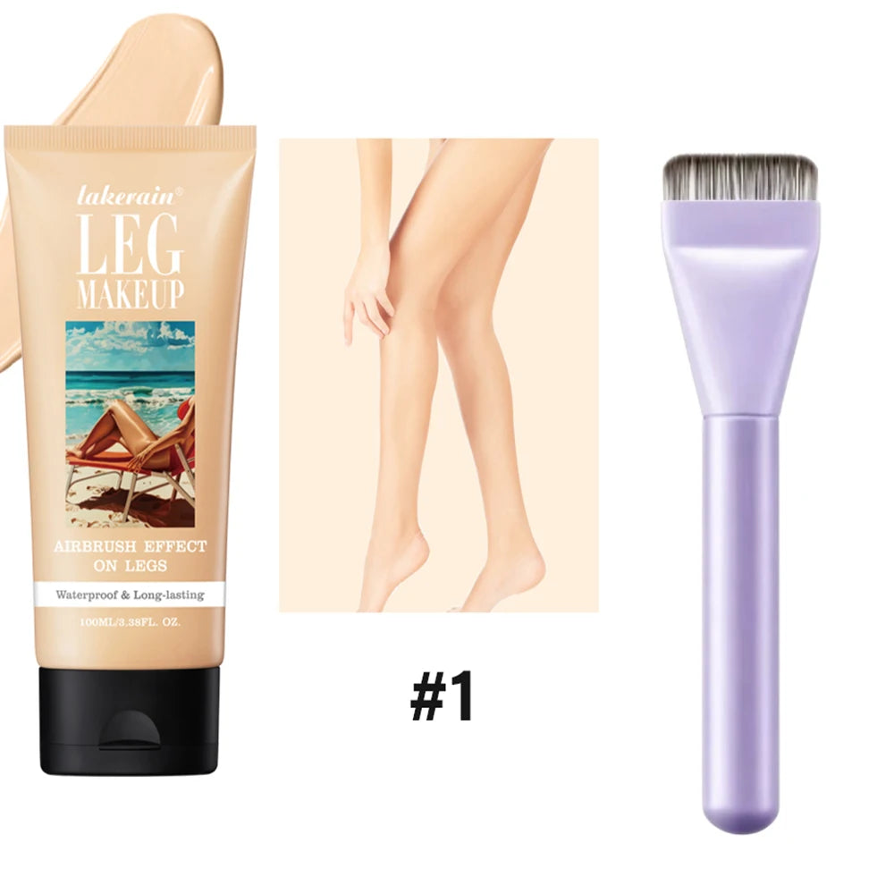 Free Brush With100ml Bronze Leg Body Foundation Long Lasting Waterproof Tanning Makeup Cream Even Skin Tone Makeup Oasis Select white and brush
