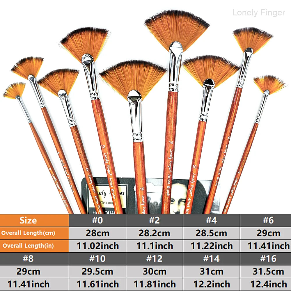 Artist Fan Paint Brush Set of 9, Nylon Hair Anti-Shedding Brush Tips, Wooden Handle for Comfortable Holding, Acrylic O Oasis Select