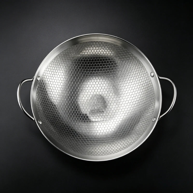 1Pc Stainless Steel Honeycomb Non-stick Skillet with 2 Handles Thickened Scratch-resistant Pot for Cooking Pasta Ramen Porridge Oasis Select