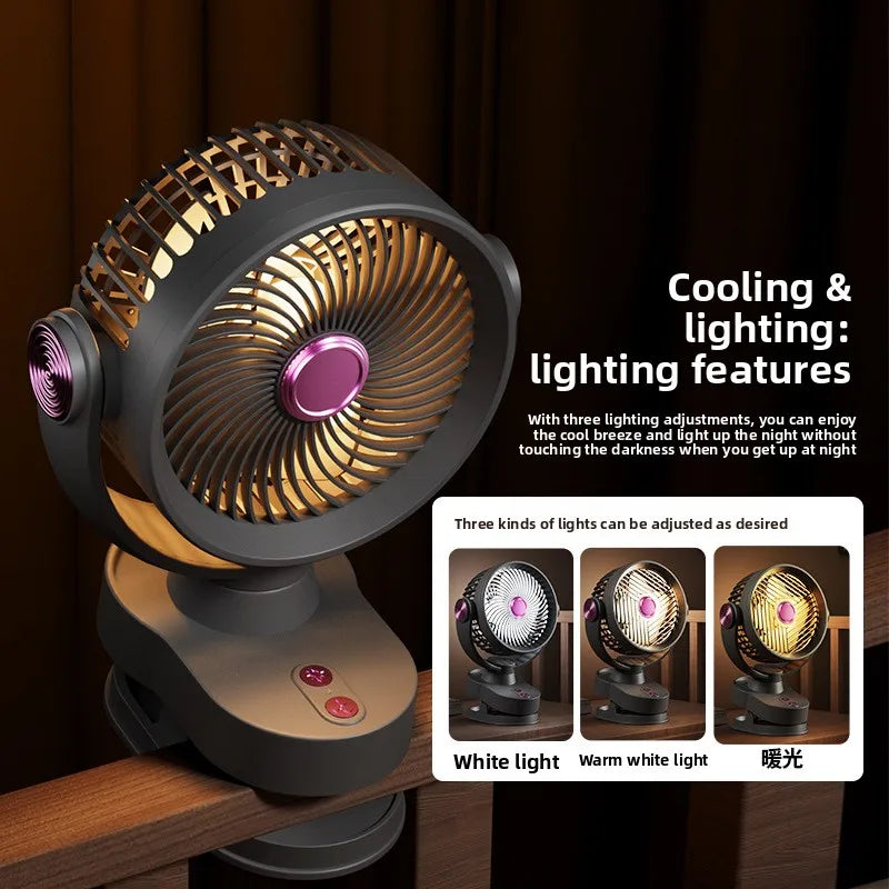 USB Rechargeable Clip Desk Fan – Silent, LED & Oscillating
