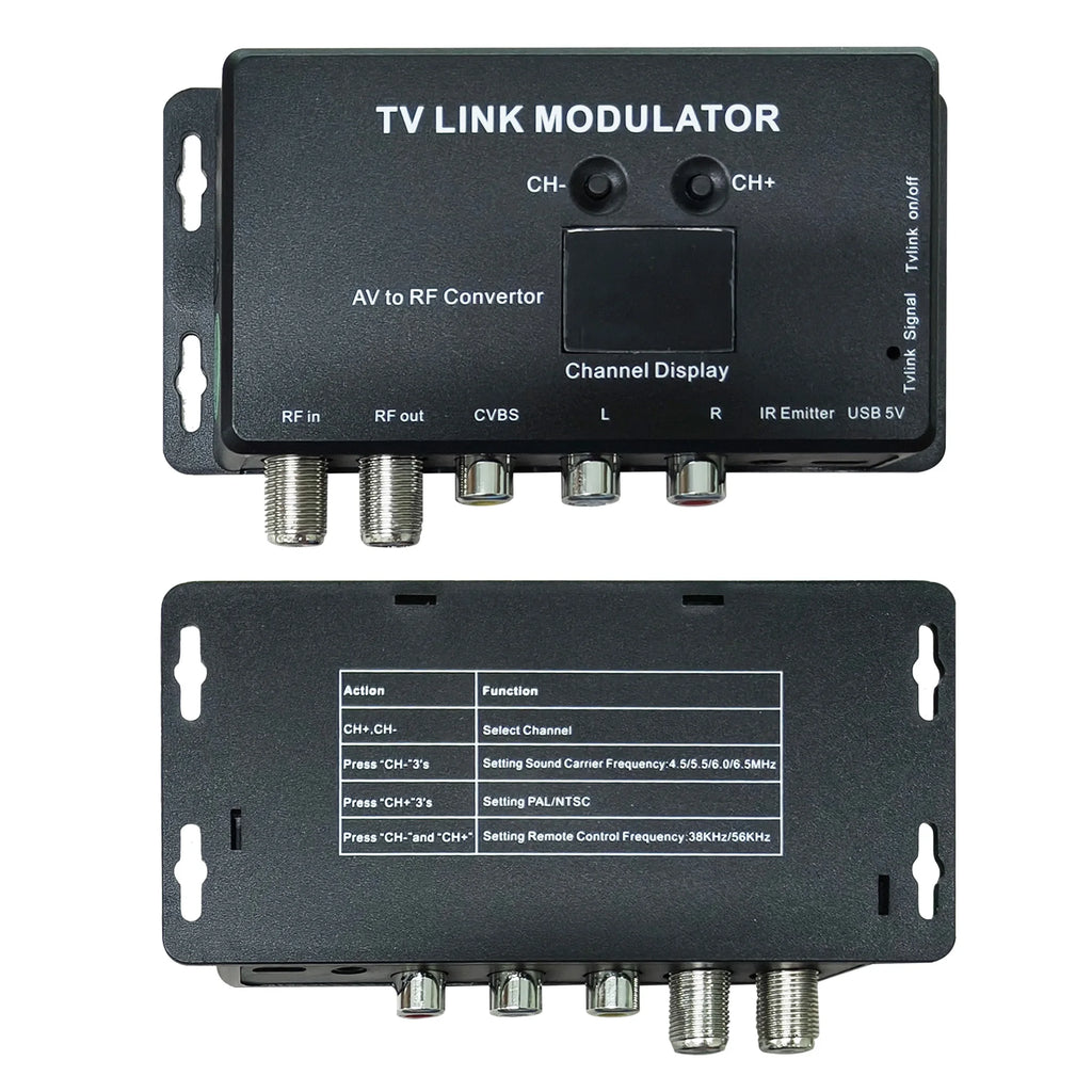 TV LINK Modulator， AV to RF ，IR Extender with Channel Display， Analog TV Self-Produced Program Insertion Device Oasis Select black