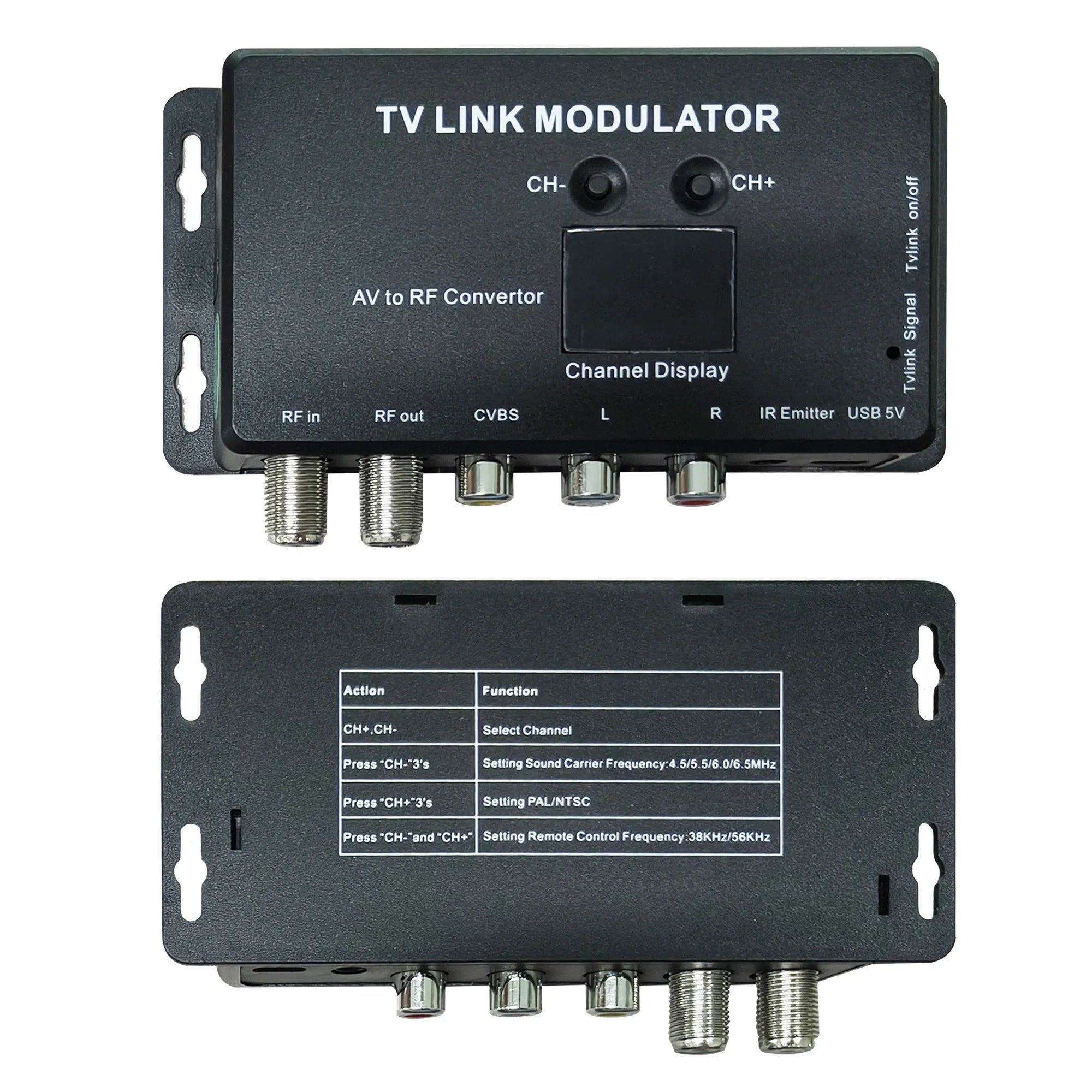 TV LINK Modulator， AV to RF ，IR Extender with Channel Display， Analog TV Self-Produced Program Insertion Device Oasis Select black
