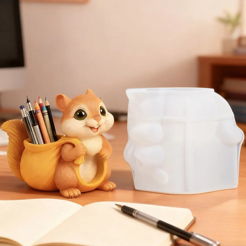 Squirrel Flower Pot Silicone Mold DIY Squirrel Candle Holder Mold Plaster Candle Jar Molds Concrete Vase Resin Pen Holder Mould Oasis Select