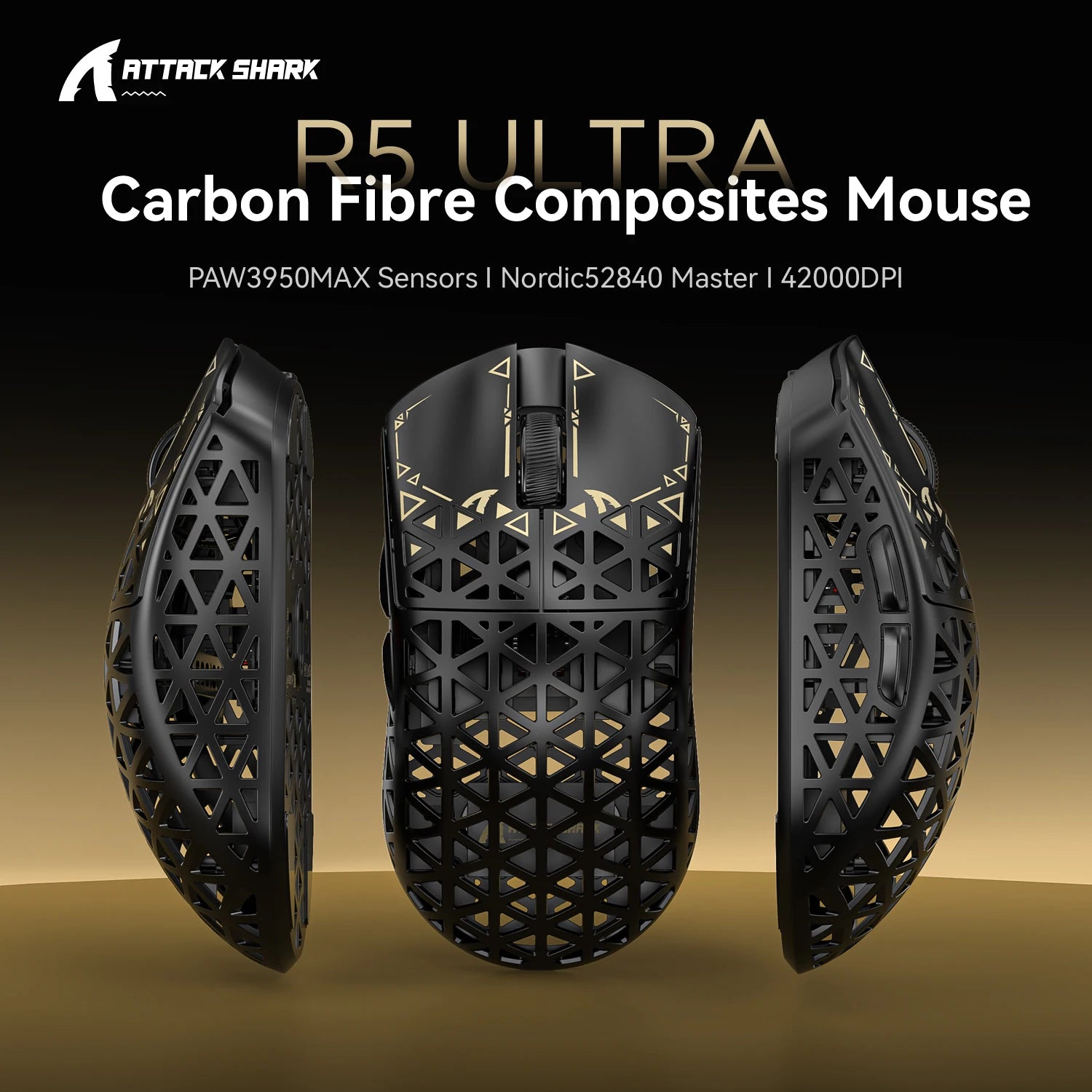 Attack Shark R5 Ultra Gaming Mouse 42g Carbon Fiber, 42000DPI, 8K Wireless, PAW3950MAX Sensor, Nordic52840, OMRON 100M Switches Oasis Select