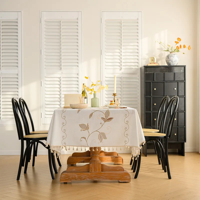 Plant Patterned Tablecloth with Tassel Decoration Minimalist Style for Dining Tables in Restaurants Rectangular Fabric Oasis Select 140x180 N
