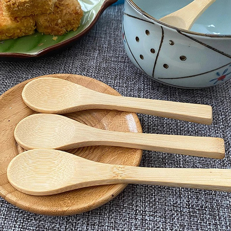 5Pcs Bamboo Wooden Teaspoons Eco-Friendly Kitchen Tableware Honey Spoon Condiment Scoop for Coffee Dessert Household Use Oasis Select