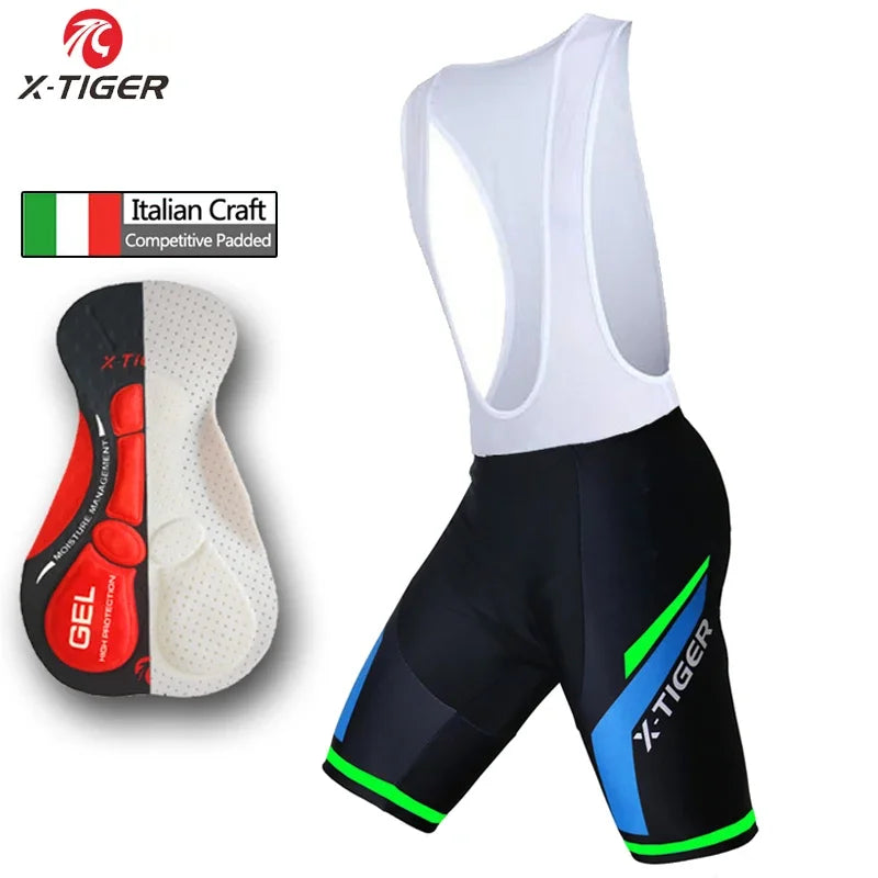 X-TIGER Men's Cycling Bib Shorts Summer Bike Breathable Polyester Sports Shorts 5D Gel Padded Tights Man Lycra Bicycle Shorts Oasis Select XM-DBK-00701 S