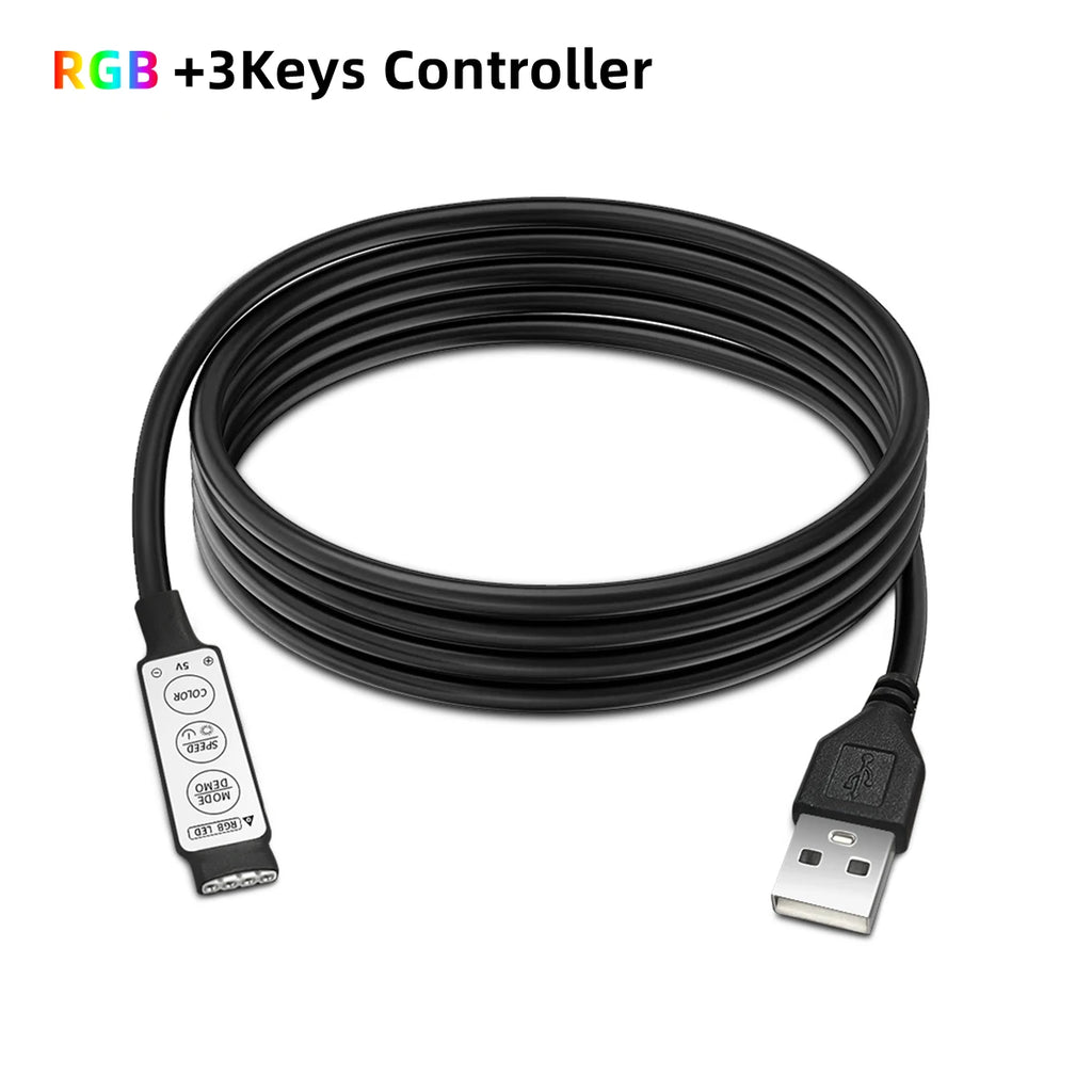 RGB Controller DC 5V USB Ports Connector Cable 4pin Line 3 Keys Dimmer for SMD 2835/5050/5630 LED Strip Lights Brightness Adjust Oasis Select