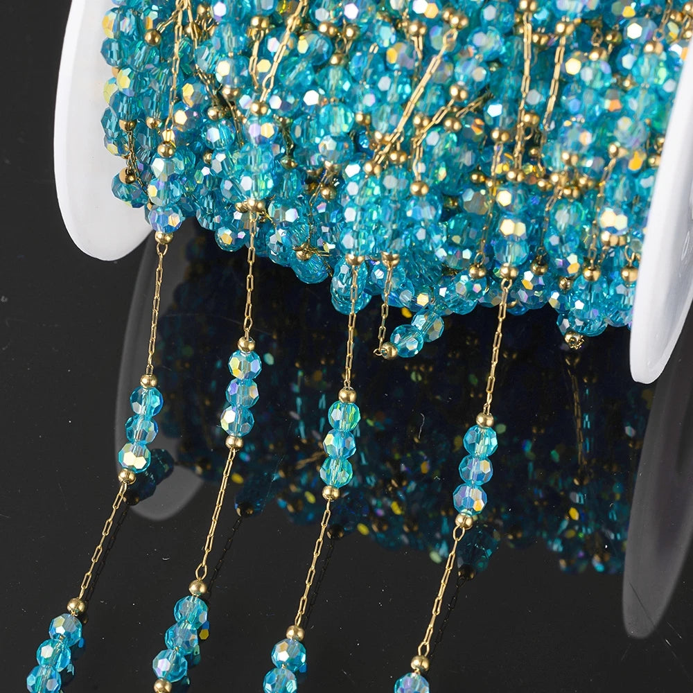 1Meter Stainless Steel Colorful Crystal Beading Chain for DIY Handmade Necklaces Bracelets Jewelry Making Supplies Accessories Oasis Select Lake Blue