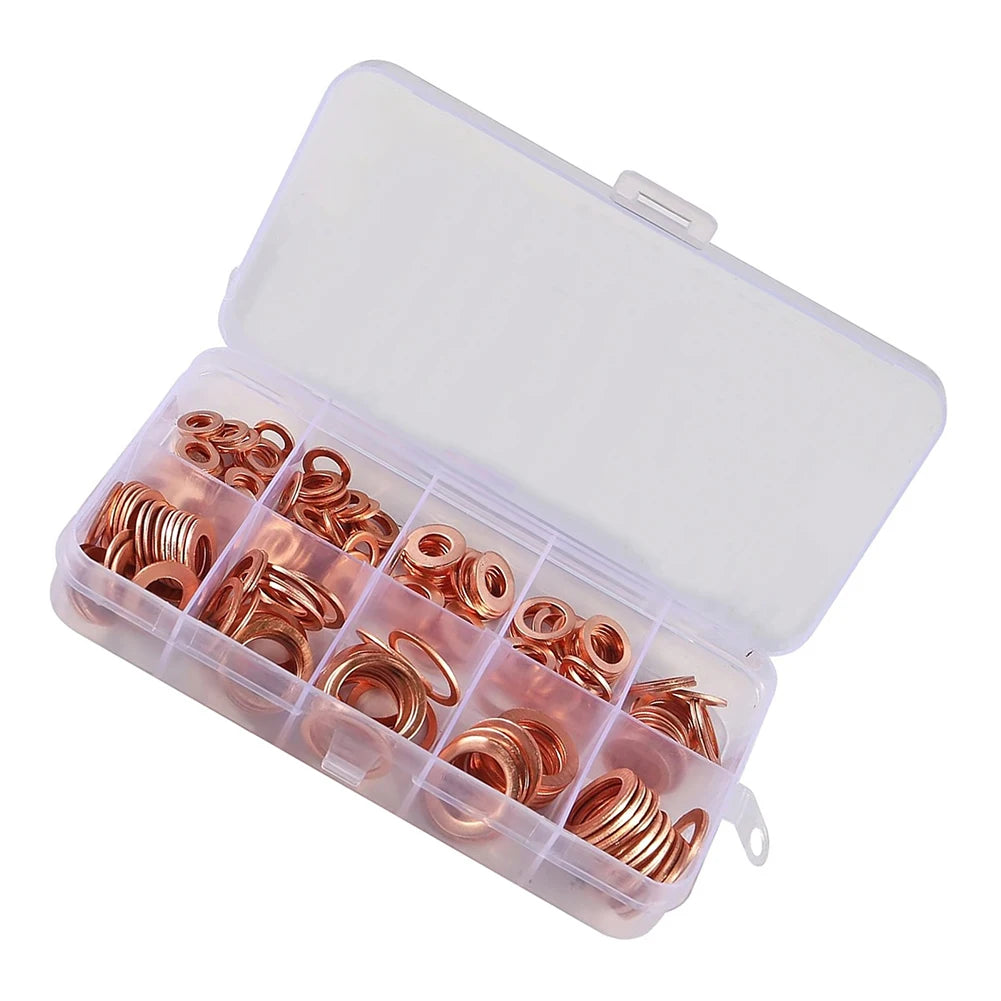 50/100/280/200/150Pcs Washer Copper Sealing Solid Gasket O Ring Copper Gaskets Flat Ring Seal Assortment Kit Hydraulic Accessory Oasis Select