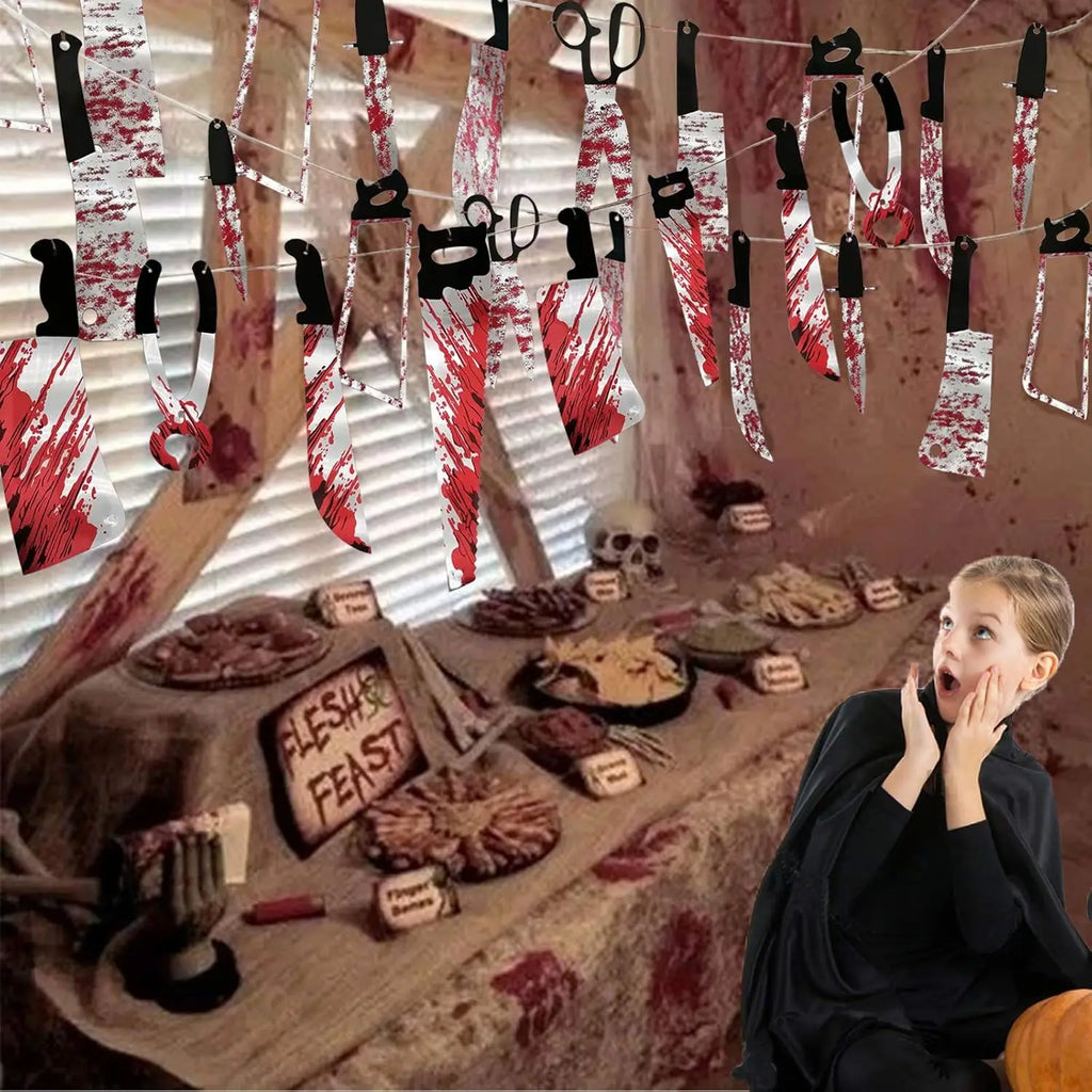 1-4Set Bloody Halloween Banner Horror Hanging Decoration for Haunted House Movie Theme Birthday Carnival Party Halloween Gift Oasis Select