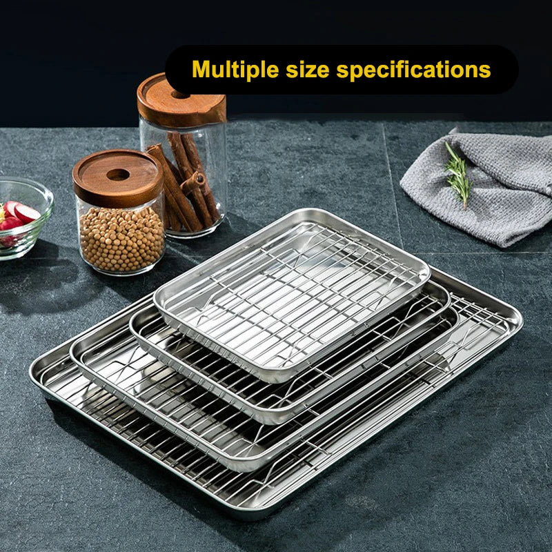 Stainless Steel Baking Tray Set with Removable Cooling Rack Non-stick BBQ Pan Tray Plate for Oven Brownie Cooking And Roasting Oasis Select