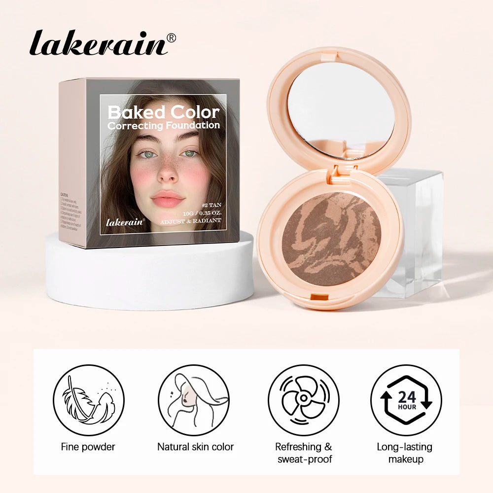 Lakerain Baked Color Correcting Foundation Long-Lasting Slight Covering Power Multi-Functional Setting Powder Facial Makeup Oasis Select
