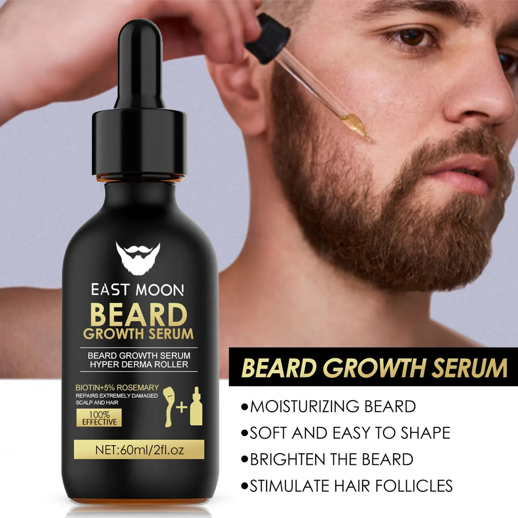 Beard Growth Serum Kit 0.2mm Derma Roller Infused Activate Hair Follicles Repair Damaged Beard Boost Fuller Thicker Beard Serum Oasis Select