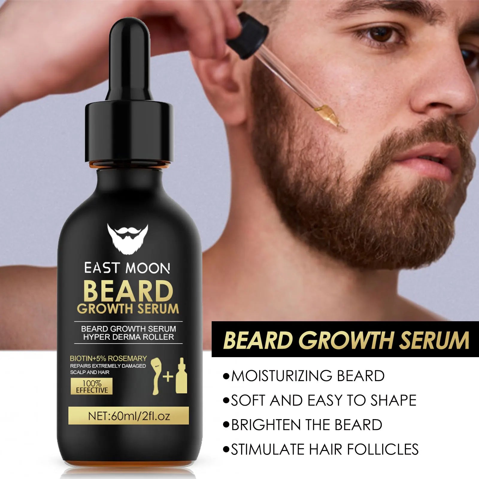 Beard Growth Serum Kit 0.2mm Derma Roller Infused Activate Hair Follicles Repair Damaged Beard Boost Fuller Thicker Beard Serum Oasis Select