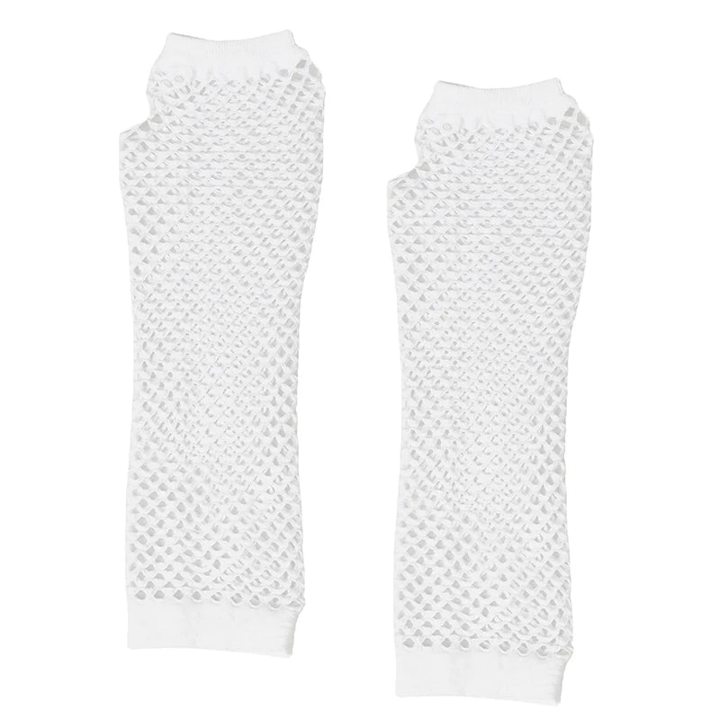 1Pair Women's Long Fingerless Fishnet Mesh Gloves Punk Rock Style Arm Warmers For Night Club Party Fashionable Sexy Gloves Oasis Select White