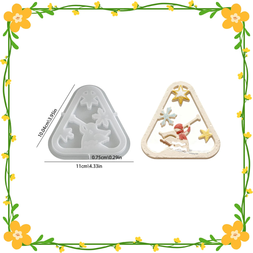 Christmas Triangle Candlestick Silicone Mold Santa Claus Snowman Tree Festival Resin Mould Mini Table Ornaments Home Decoration Oasis Select D mold