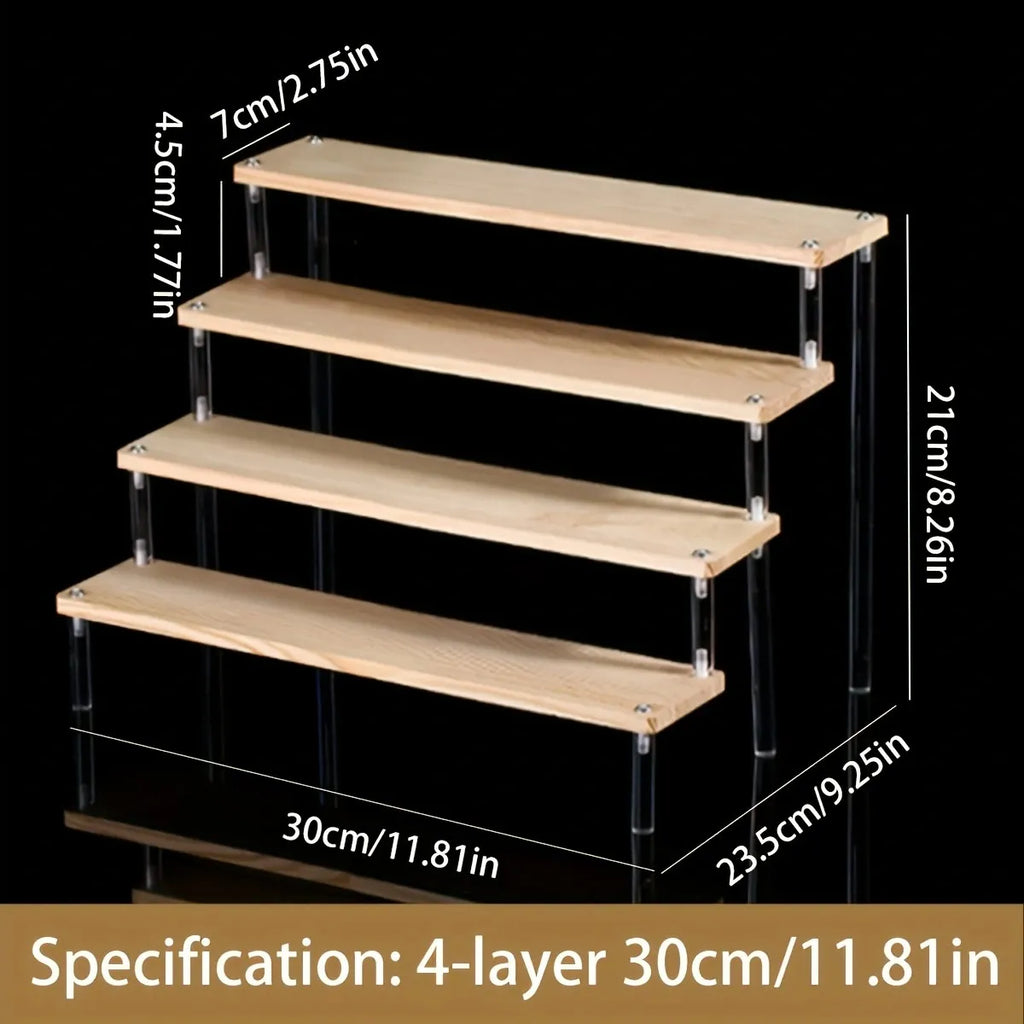 Wooden Transparent Display Rack, Perfume Storage Rack, Multi-Functional Decoration Rack, Used for Cosmetics, Nail Polish, Dolls Oasis Select 4 layers