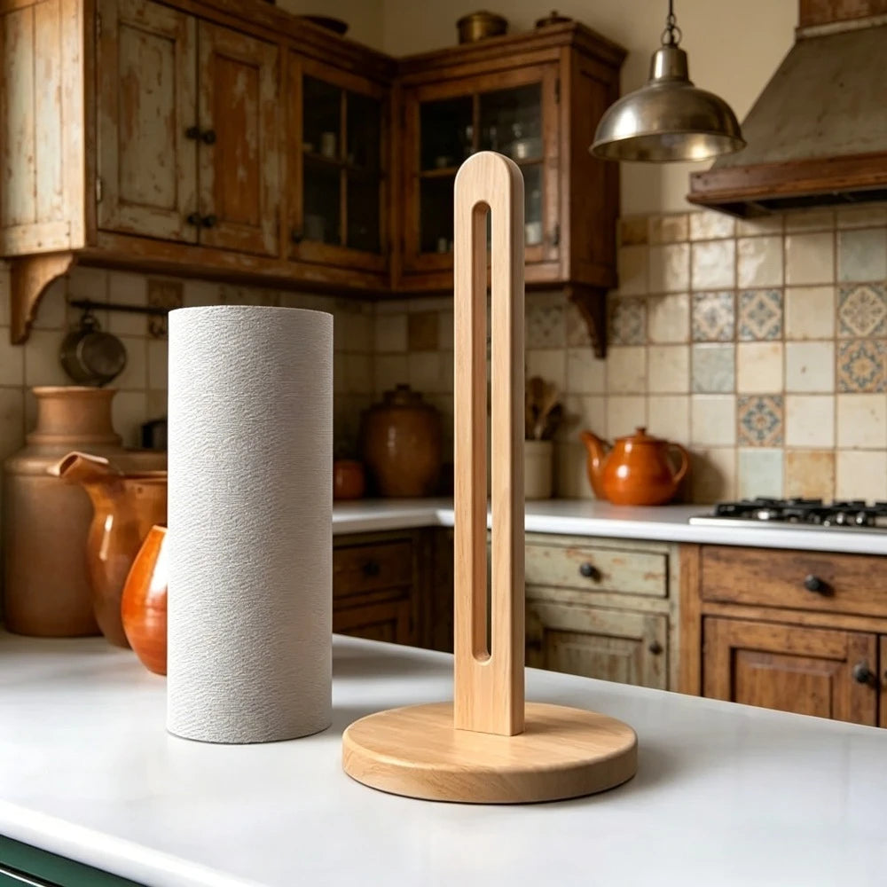 Wooden Vertical Tissue Stand Non Slip Base Countertop Roll Paper Rack Stable Desktop Organizer Household Fitting Practical Oasis Select