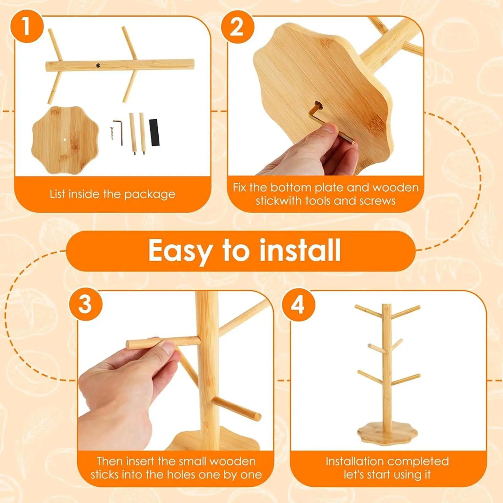 Wooden Tree Pretzel Holder Stand – Bamboo Sausage Display Rack