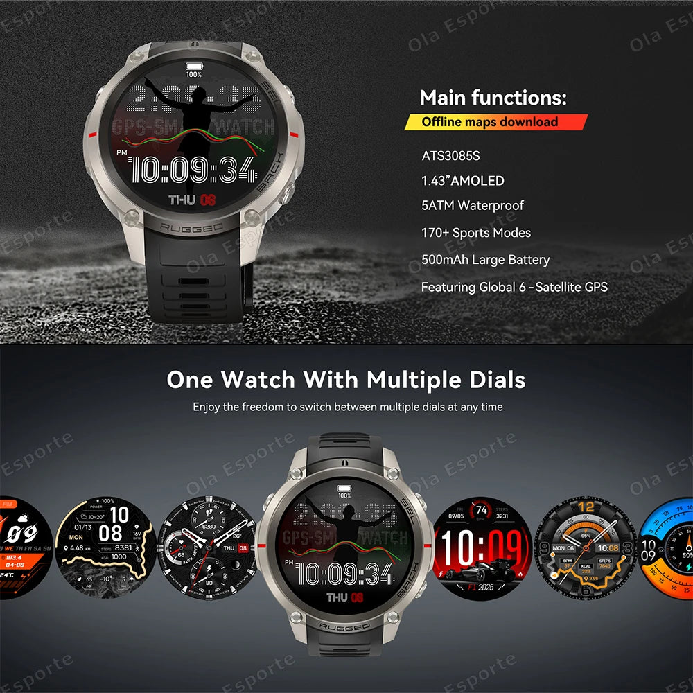 Ola Esporte GPS Smart Watch AMOLED 5ATM 170+ Sports HD Call